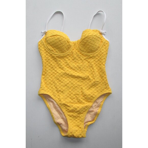 MODA International Yellow Textured 1 Piece Swimsuit - Sz 8B - NEW - Picture 2 of 10